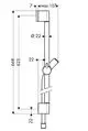 Schematische Darstellung einer Hansgrohe Brausestange mit verschiedenen Abmessungen, Rohrdurchmesser und Anschlussmöglichkeiten.